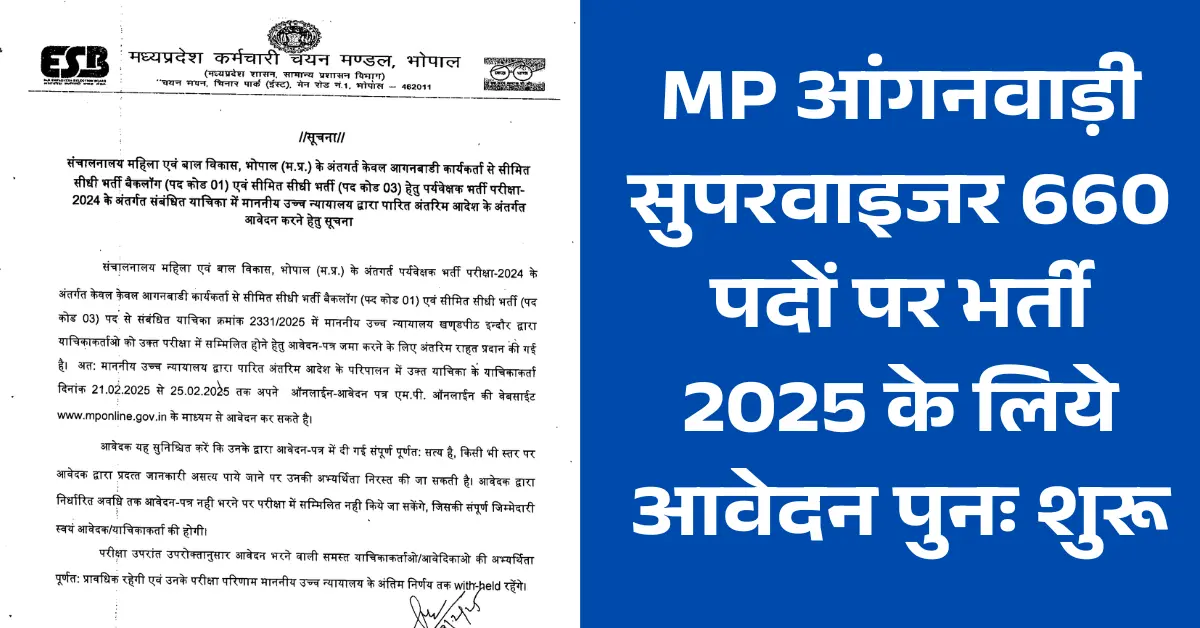 MP Anganwadi Supervisor Vacancy 2025